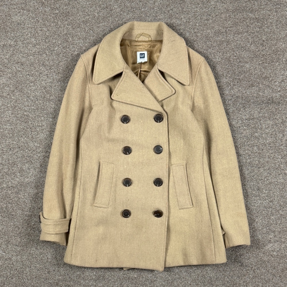 Vintage Gap Tan Wool Blend Double Breasted Short Pea Coat Womens S Preppy Jacket